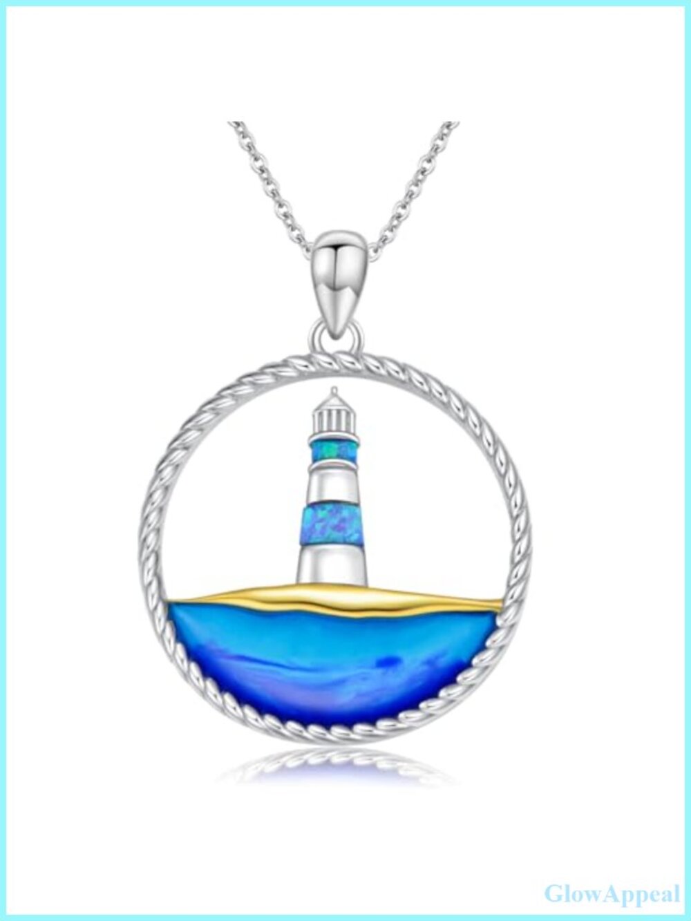 925 Sterling Silver Opal Lighthouse Pendant Necklace Nautical Jewelry